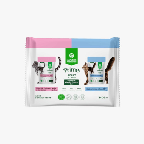 Nature's Protection 340g Prime ((Urinary & Weight Control Set)) Adult all breed 保然成貓多功能無穀濕糧 (白魚+鯷魚+蔓越莓 / 雞肉+三文魚+吞拿魚) 2味各2包 / 85克X4 (KIP20) (EXP: 10月/2027) Nature's Protection 340g Prime ((Urinary & Weight Control Set)) Adult all breed 保然成貓多功能無穀濕糧 (白魚+鯷魚+蔓越莓 / 雞肉+三文魚+吞拿魚) 2味各2包 / 85克X4 (KIP20) (EXP: 10月/2027)